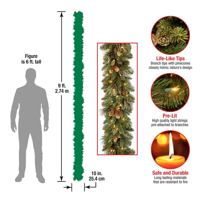 National Tree Company 9 ft. Carolina Pine Garland with Battery Operated LED Lights