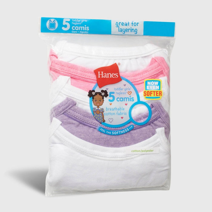 Hanes Toddler Girls' 5pk Camisole - White/Pink/Purple 2T-3T