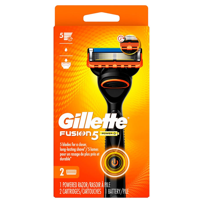 Gillette Fusion5 Power Razor for Men - 1 Gillette Power Razor Handle + 2 Blade Refills