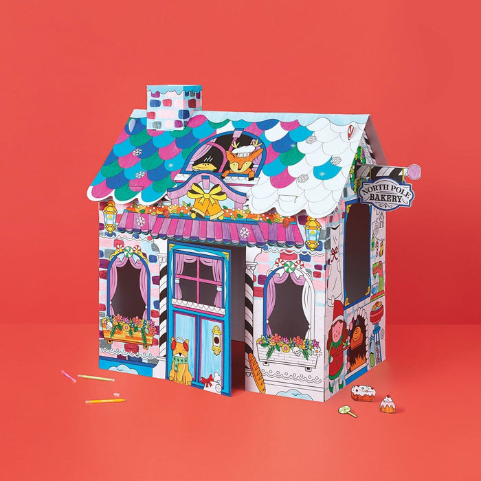 Christmas Craft Color-Your-Own Bakery Fort - Mondo Llama: DIY Art Kit, Cardboard Panels, Ages 6+, 40.5" H x 47.3" D x 55.5" W