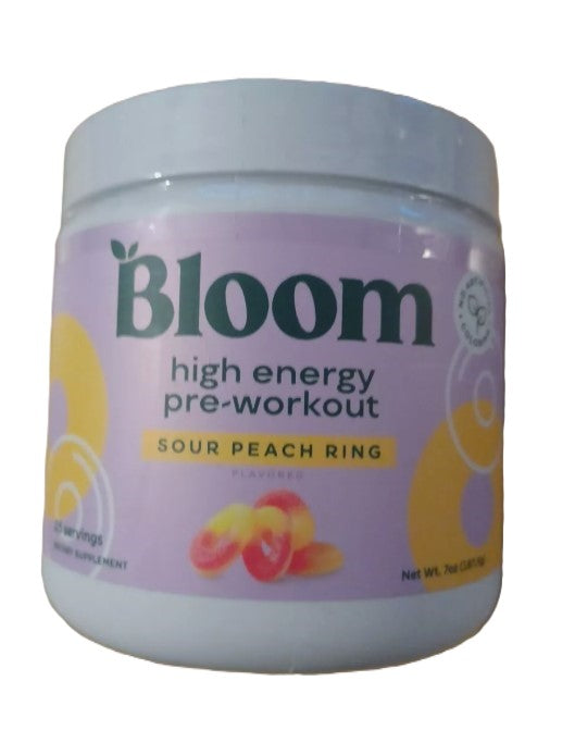 BLOOM NUTRITION High Energy Pre-Workout - Sour Peach Ring - 7oz EXP 03/26