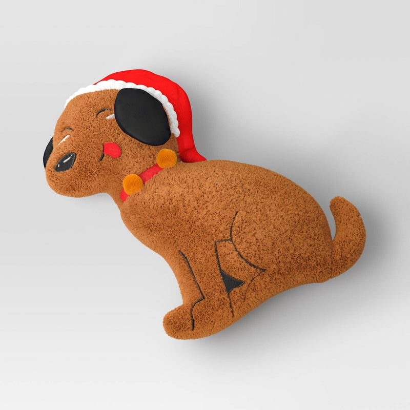 Shaped Christmas Puppy Faux Shearling Throw Pillow Brown - Wondershop
