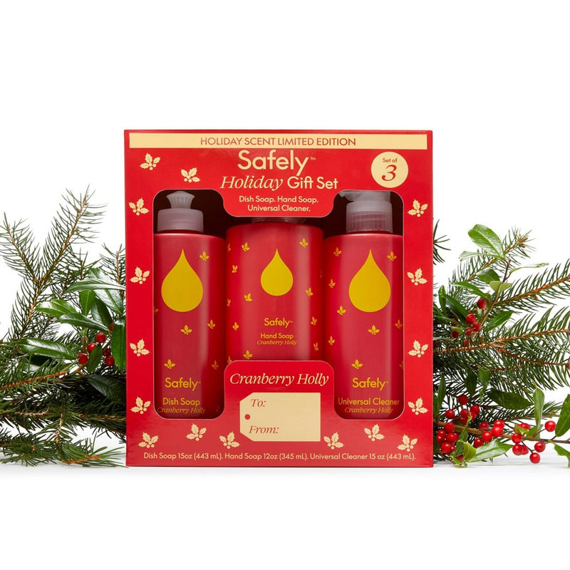 Safely Hand Soap, Dish Soap, and Universal Cleaner Holiday Gift Set - Cranberry Holly - 3pk