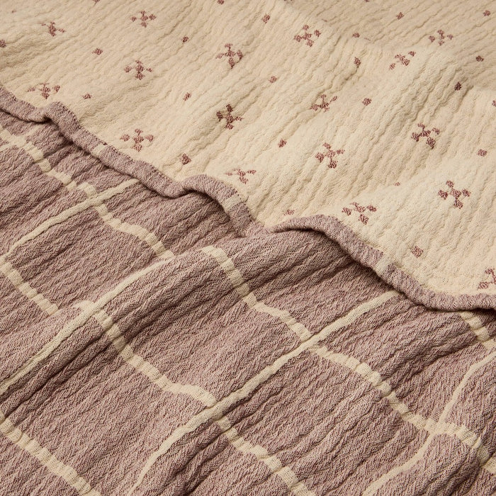 Grid Matelasse Throw Blanket Burgundy/Beige - Hearth & Hand with Magnolia: Midweight Cotton, Farmhouse Style, 50x60