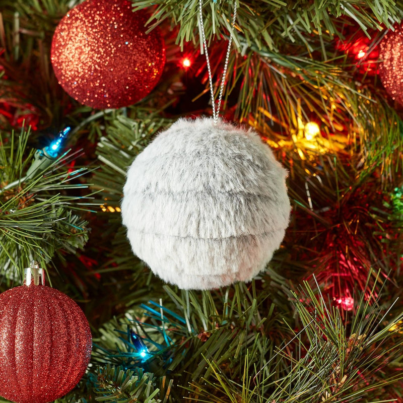 Round Faux Fur Christmas Tree Ornament Gray - Wondershop