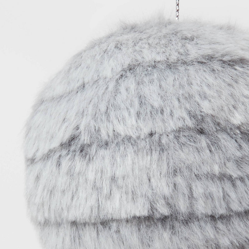 Round Faux Fur Christmas Tree Ornament Gray - Wondershop