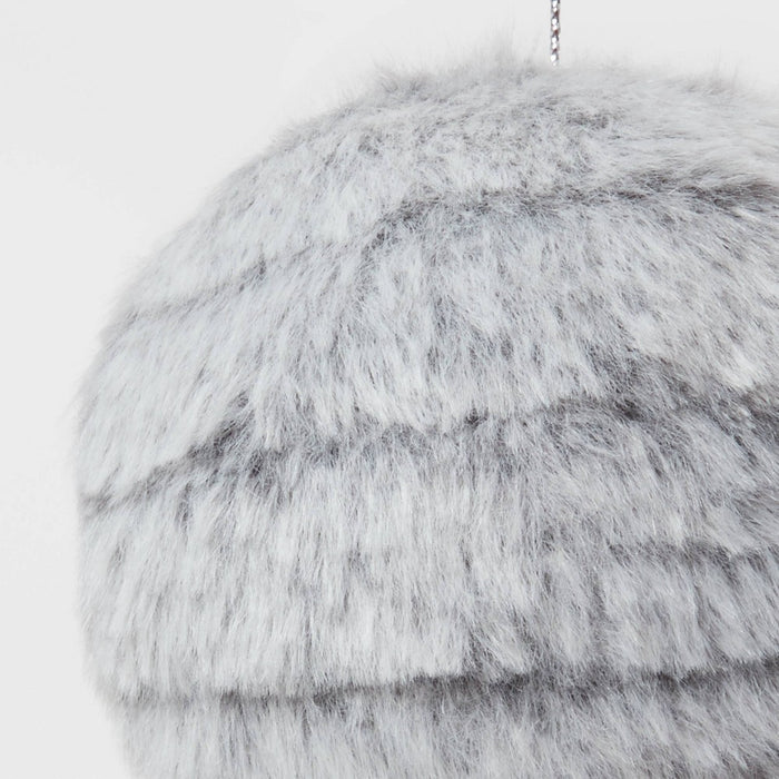 Round Faux Fur Christmas Tree Ornament Gray - Wondershop
