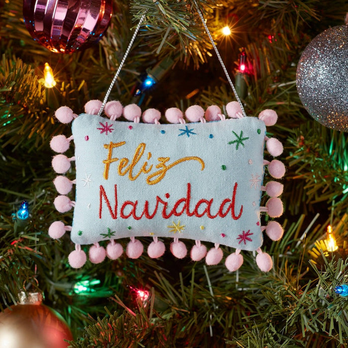 Embroidered 'Feliz Navidad' Fabric Pillow Christmas Tree Ornament - Wondershop