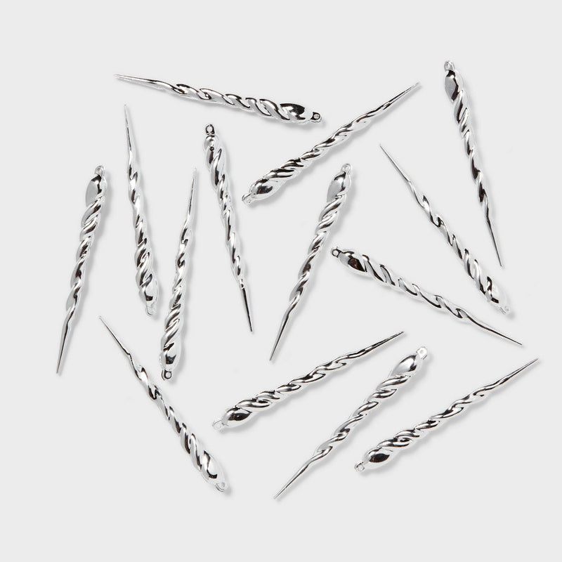 14ct Glitter Icicle Christmas Ornament Set Silver - Wondershop: Sparkling Tree Decor, Indoor Use