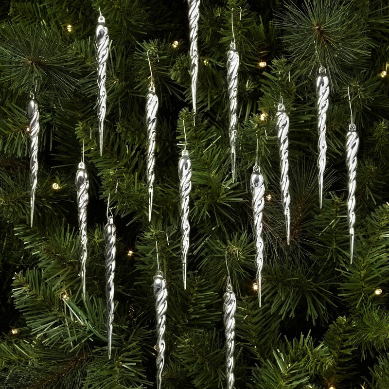 14ct Glitter Icicle Christmas Ornament Set Silver - Wondershop: Sparkling Tree Decor, Indoor Use