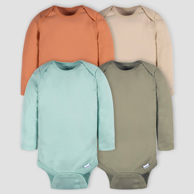 Gerber Baby 4pk Long Sleeve Onesies - Green/Blue 0-3M