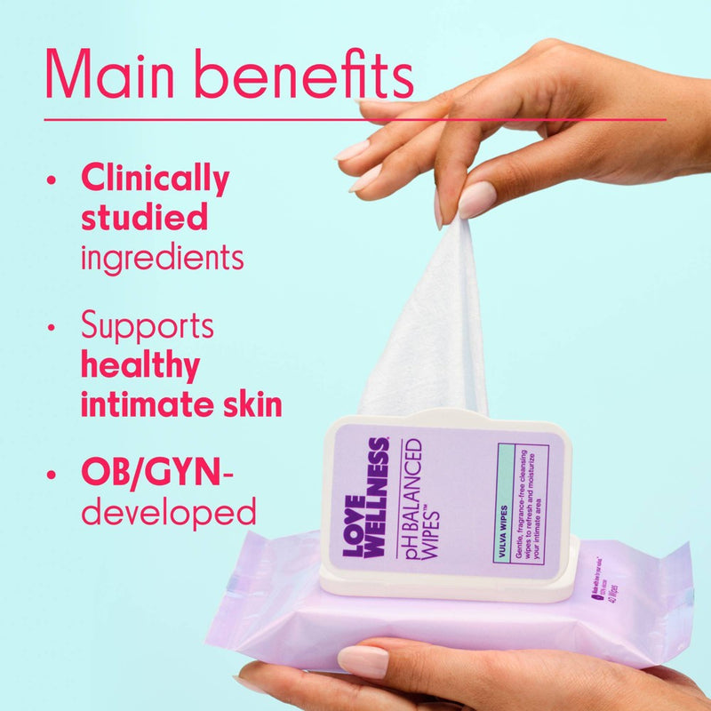 Love Wellness pH Balanced Wipes for Sensitive Care Unscented - 40ct
