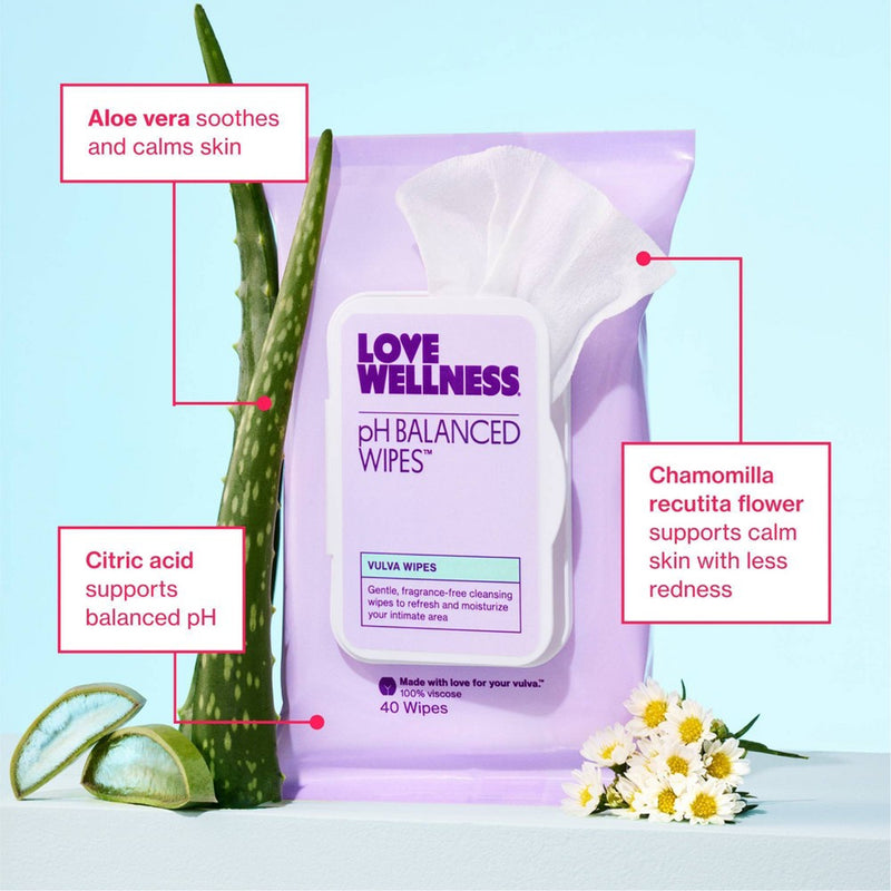 Love Wellness pH Balanced Wipes for Sensitive Care Unscented - 40ct