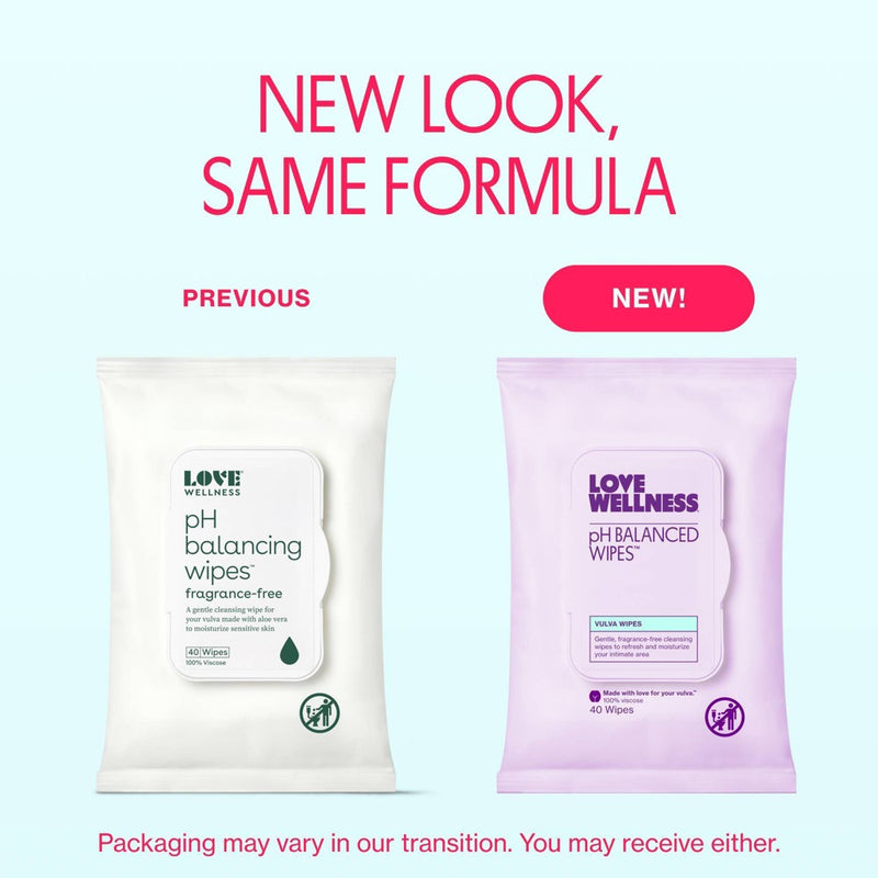 Love Wellness pH Balanced Wipes for Sensitive Care Unscented - 40ct