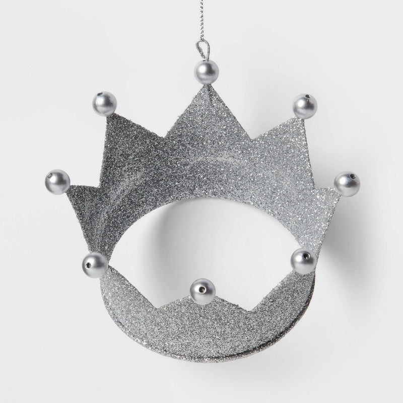 Metal Glitter Crown Christmas Tree Ornament Silver - Wondershop
