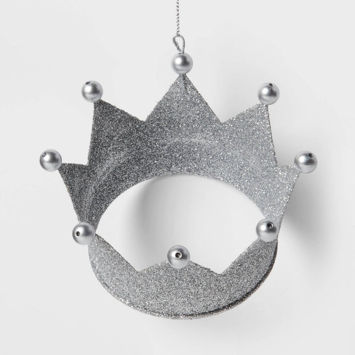 Metal Glitter Crown Christmas Tree Ornament Silver - Wondershop