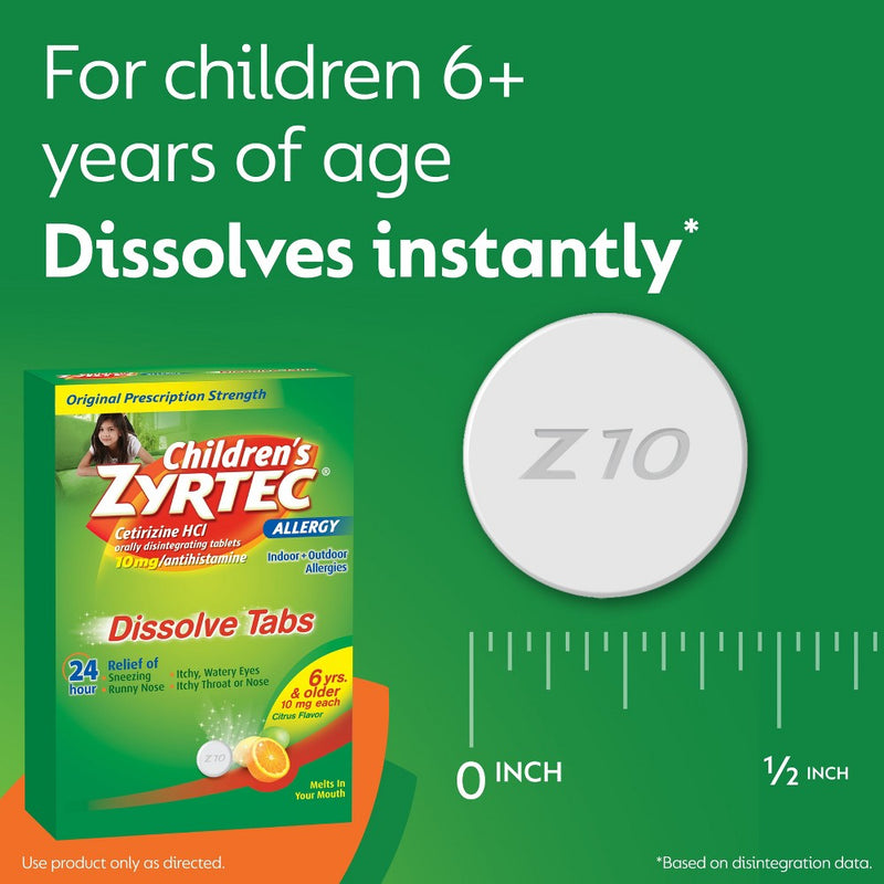 Children's Zyrtec Allergy Relief Cetirizine Dissolving Tablets - Citrus - 24ct