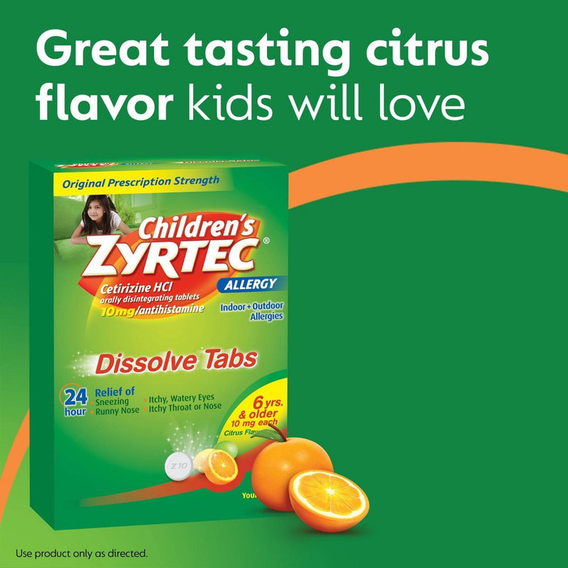Children's Zyrtec Allergy Relief Cetirizine Dissolving Tablets - Citrus - 24ct