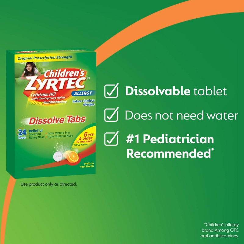 Children's Zyrtec Allergy Relief Cetirizine Dissolving Tablets - Citrus - 24ct