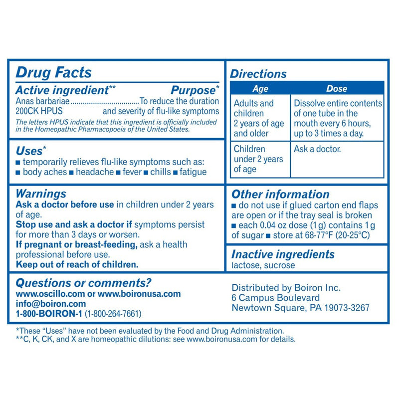 Oscillococcinum by Boiron Homeopathic Medicine For Flu-Like Symptoms - 12 Doses
