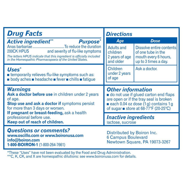 Oscillococcinum by Boiron Homeopathic Medicine For Flu-Like Symptoms - 12 Doses
