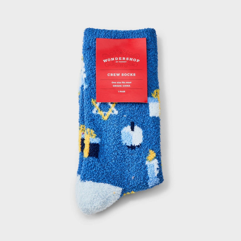 Women's Hanukkah Cozy Crew Socks - Wondershop Blue 4-10