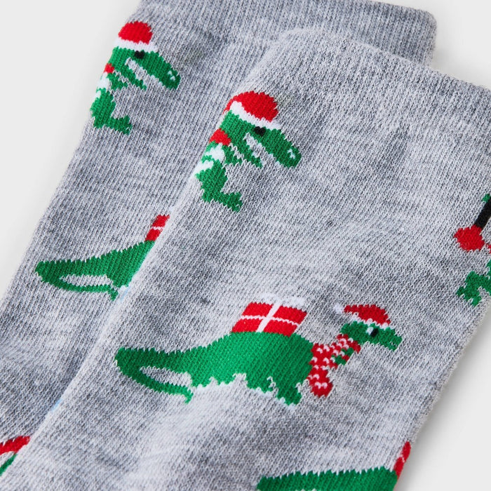 Women's Dinosaur Christmas Crew Socks - Wondershop Heather Gray 4-10