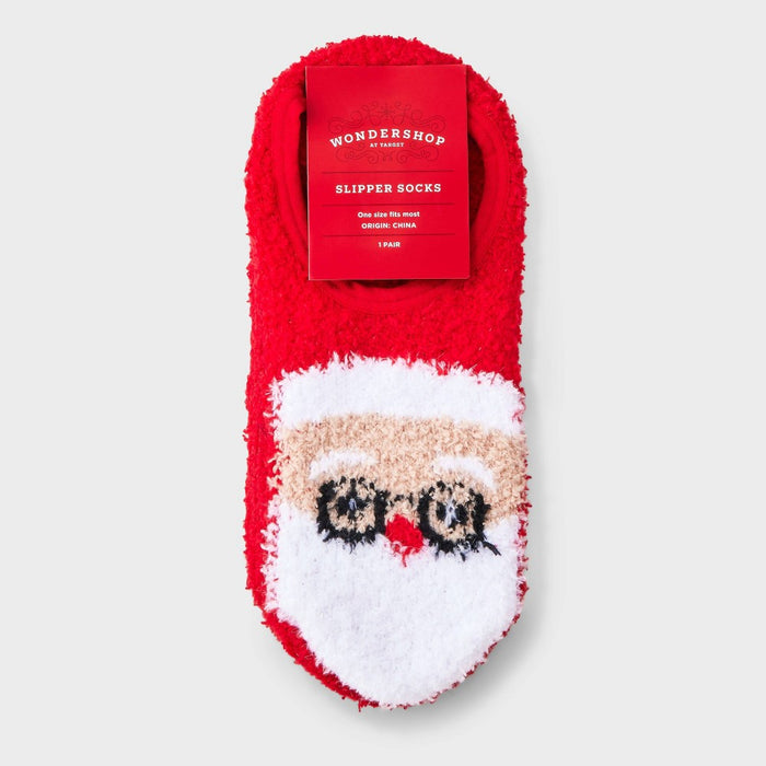 Women's Santa Cozy Liner Socks with Grippers - Wondershop Red/Ivory 4-10