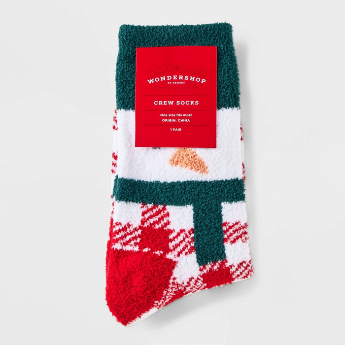 Women's Snowman Cozy Crew Socks - Wondershop Red/White/Green 4-10
