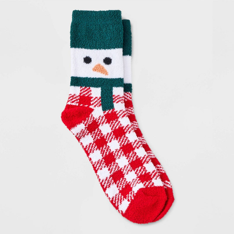 Women's Snowman Cozy Crew Socks - Wondershop Red/White/Green 4-10