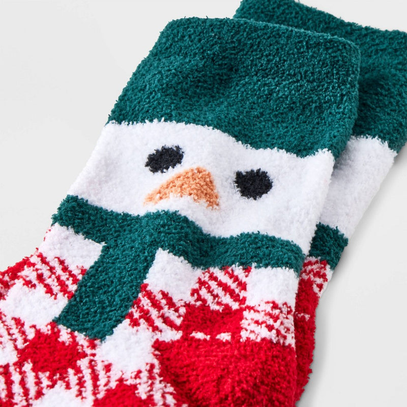 Women's Snowman Cozy Crew Socks - Wondershop Red/White/Green 4-10