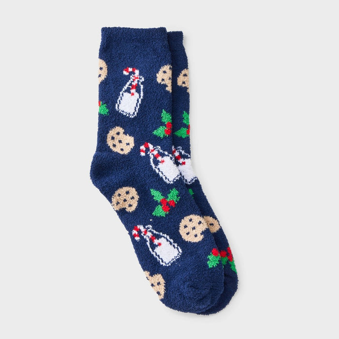 Women's Santa's Cookies and Milk Christmas Cozy Crew Socks - Wondershop Navy 4-10