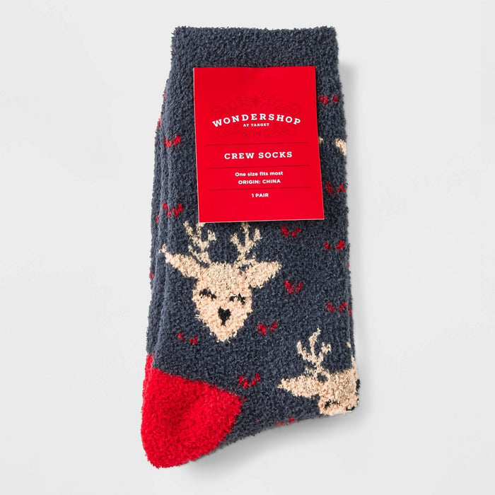 Women's Reindeer Cozy Crew Socks - Wondershop Charcoal Gray/Red 4-10