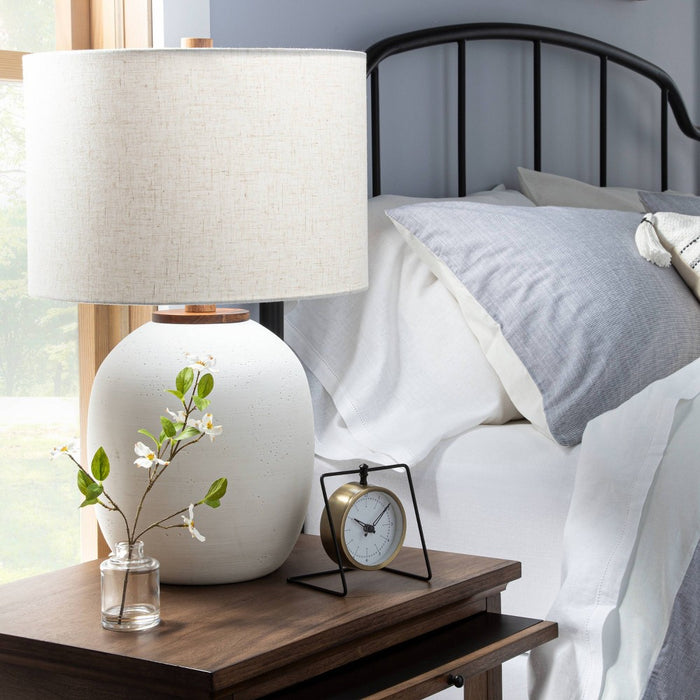 Resin Table Lamp: Drum Shade, Textured Base, Ambient Glow, (Includes LED Light Bulb) - Hearth & Hand with Magnolia