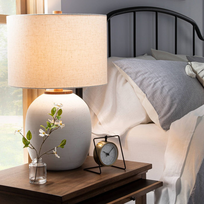 Resin Table Lamp: Drum Shade, Textured Base, Ambient Glow, (Includes LED Light Bulb) - Hearth & Hand with Magnolia
