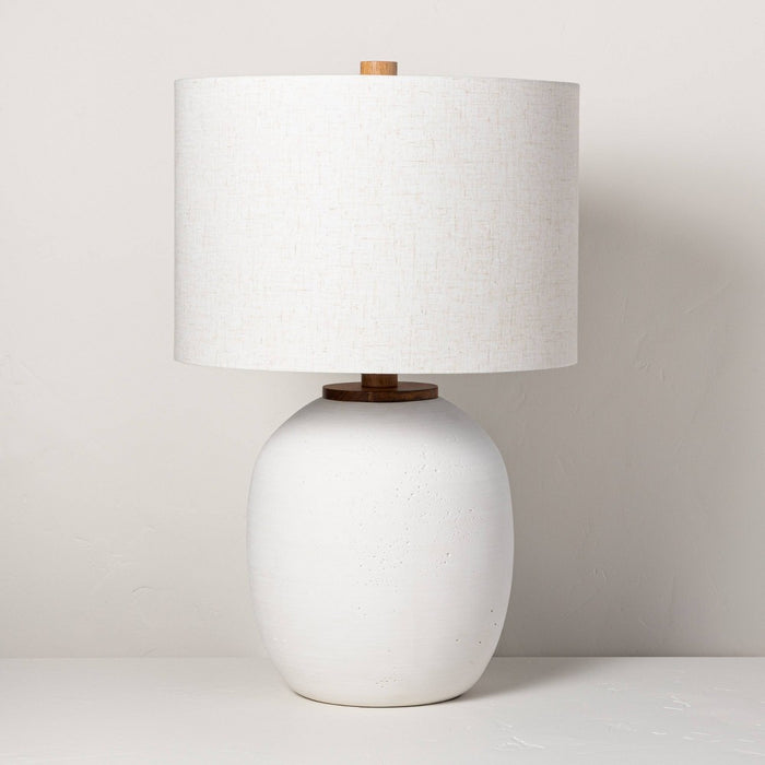 Resin Table Lamp: Drum Shade, Textured Base, Ambient Glow, (Includes LED Light Bulb) - Hearth & Hand with Magnolia