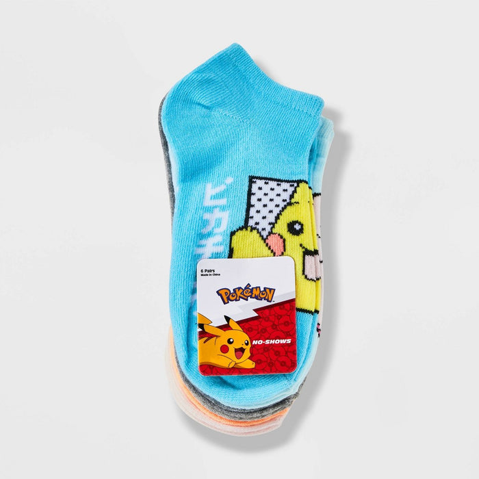 Girls' Pokemon & Friends 6pk No Show Socks - Blue M/L