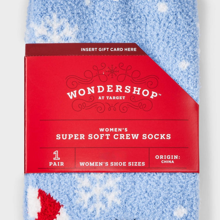 Women's Vacation Penguin Cozy Christmas Crew Socks with Gift Card Holder - Wondershop Light Blue 4-10