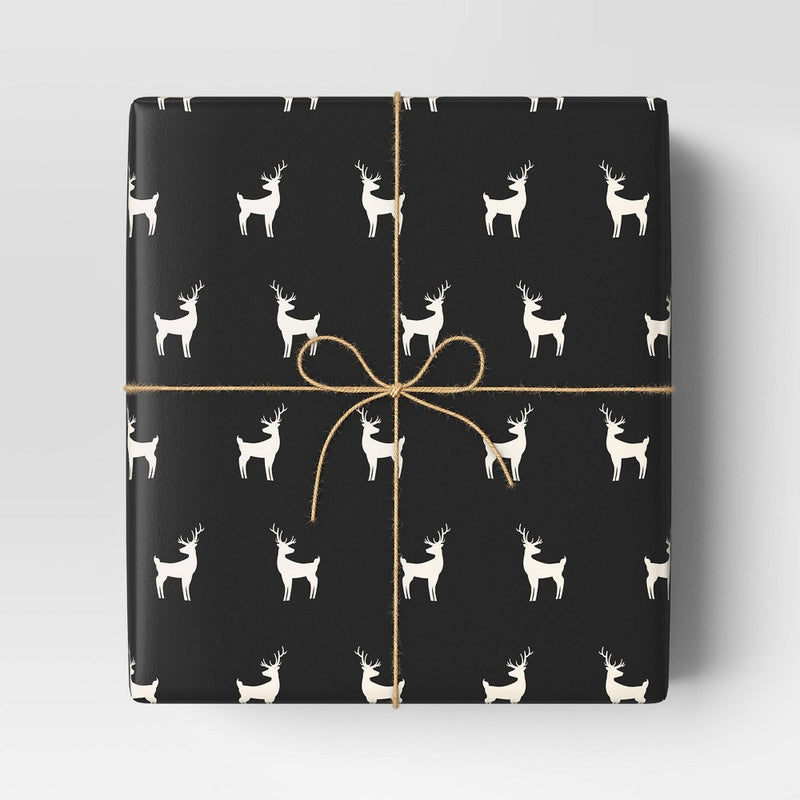 220 sq ft Deer Christmas Gift Wrap Cream/Black - Wondershop: FSC Certified (LOCAL PICKUP ONLY)