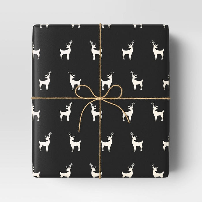 220 sq ft Deer Christmas Gift Wrap Cream/Black - Wondershop: FSC Certified