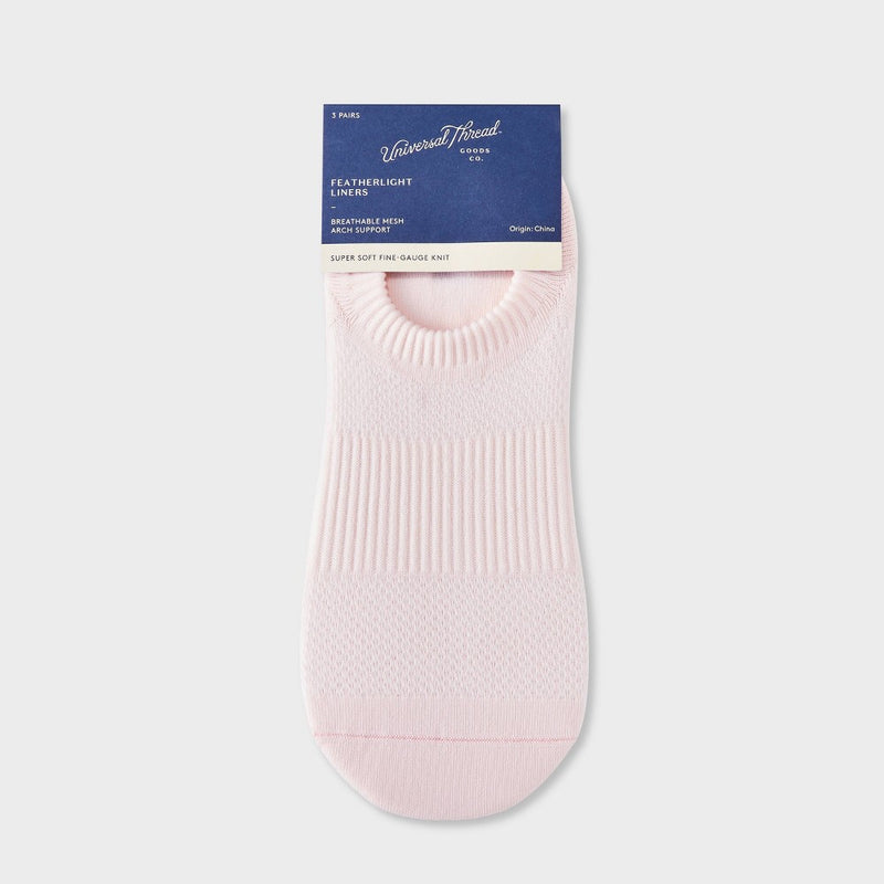Women's 3pk Featherlight Super Soft Fine Gauge Knit Sneaker Liner Socks - Universal Thread Pink/Taupe/Purple 4-10