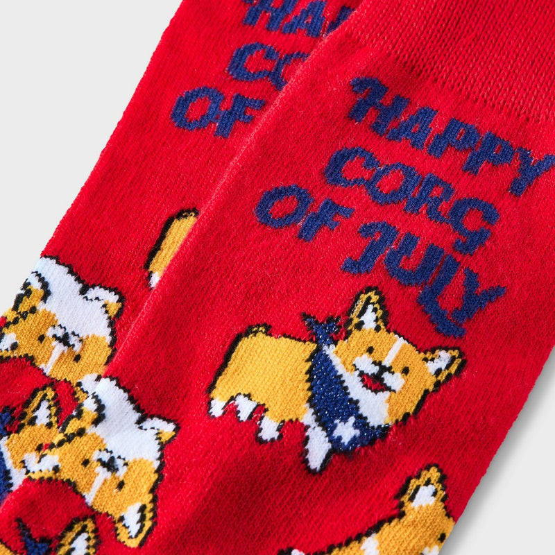 Women's 'Happy Corg of July' Dog Crew Socks - Red 4-10