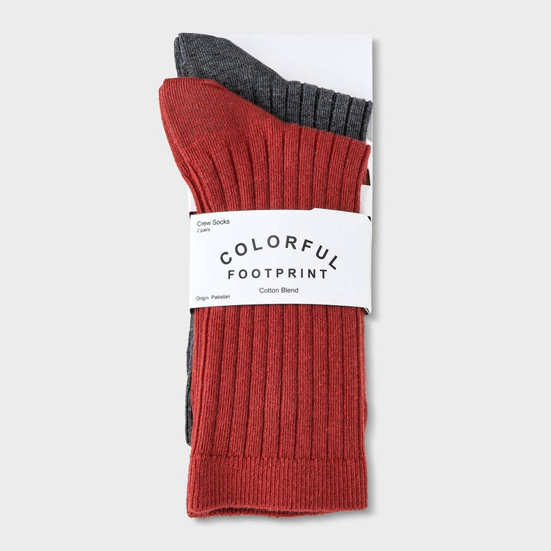 Women's 2pk Flat Knit Wide Ribbed Crew Socks - Red/Charcoal Heather 4-10