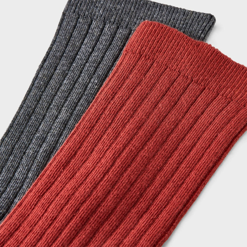 Women's 2pk Flat Knit Wide Ribbed Crew Socks - Red/Charcoal Heather 4-10