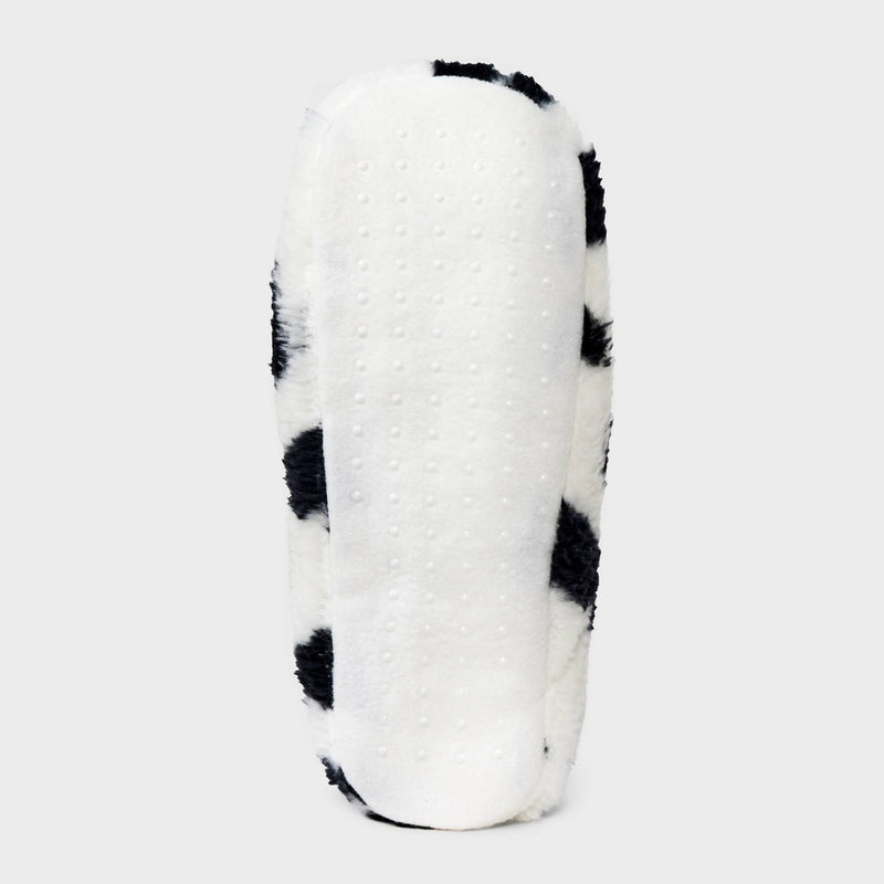 Women's Hearts Cozy Fleece High Cut Pull-On Slipper Socks with Grippers - Black/Ivory S/M