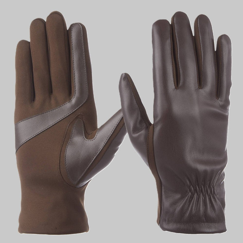 Isotoner Faux Leather Glove with Gathered Wrist - Brown S/M