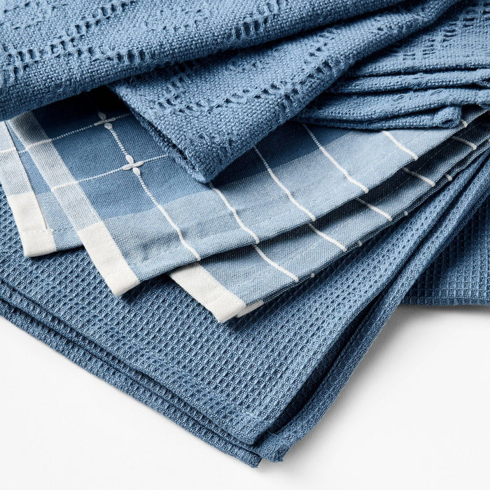 3pc Kitchen Towels Blue - Figmint: Cotton Check & Jacquard Dish Towels, 28"x18", OEKO-TEX Certified