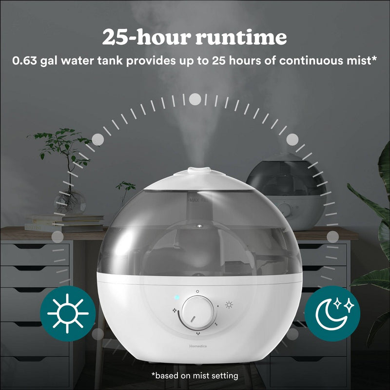HoMedics Top-Fill Easy to Clean Ultrasonic Cool Mist Humidifier with Night Light and Aromatherapy: 300-500 sq. ft., No Filter Needed, 30-Hour Run Time