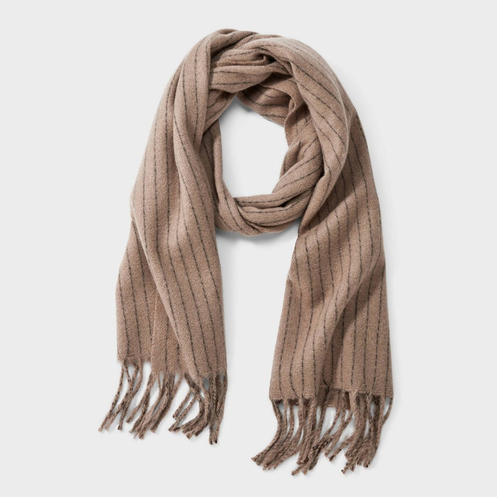 Pinstripe Blanket Tassel Scarf - A New Day Light Brown