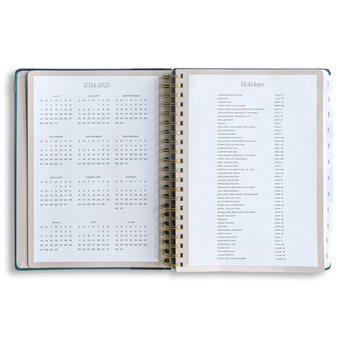 Wit & Delight 2024-25 Weekly/Monthly Academic Planner 11"x8.5" Matte Spiral Blue Color Block: Tabs, Pockets, Ring Binding